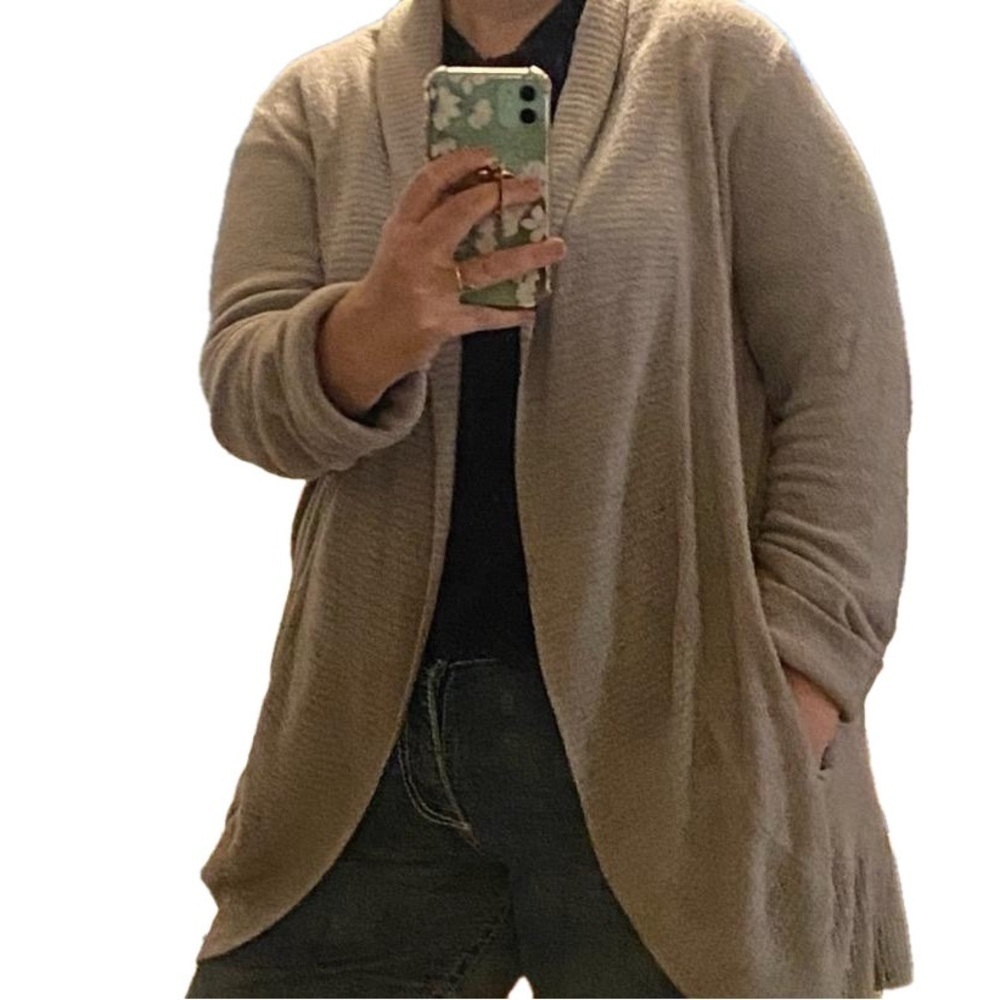 Max & Mia Drape Front Taupe Large Cardigan With Pockets Cozy